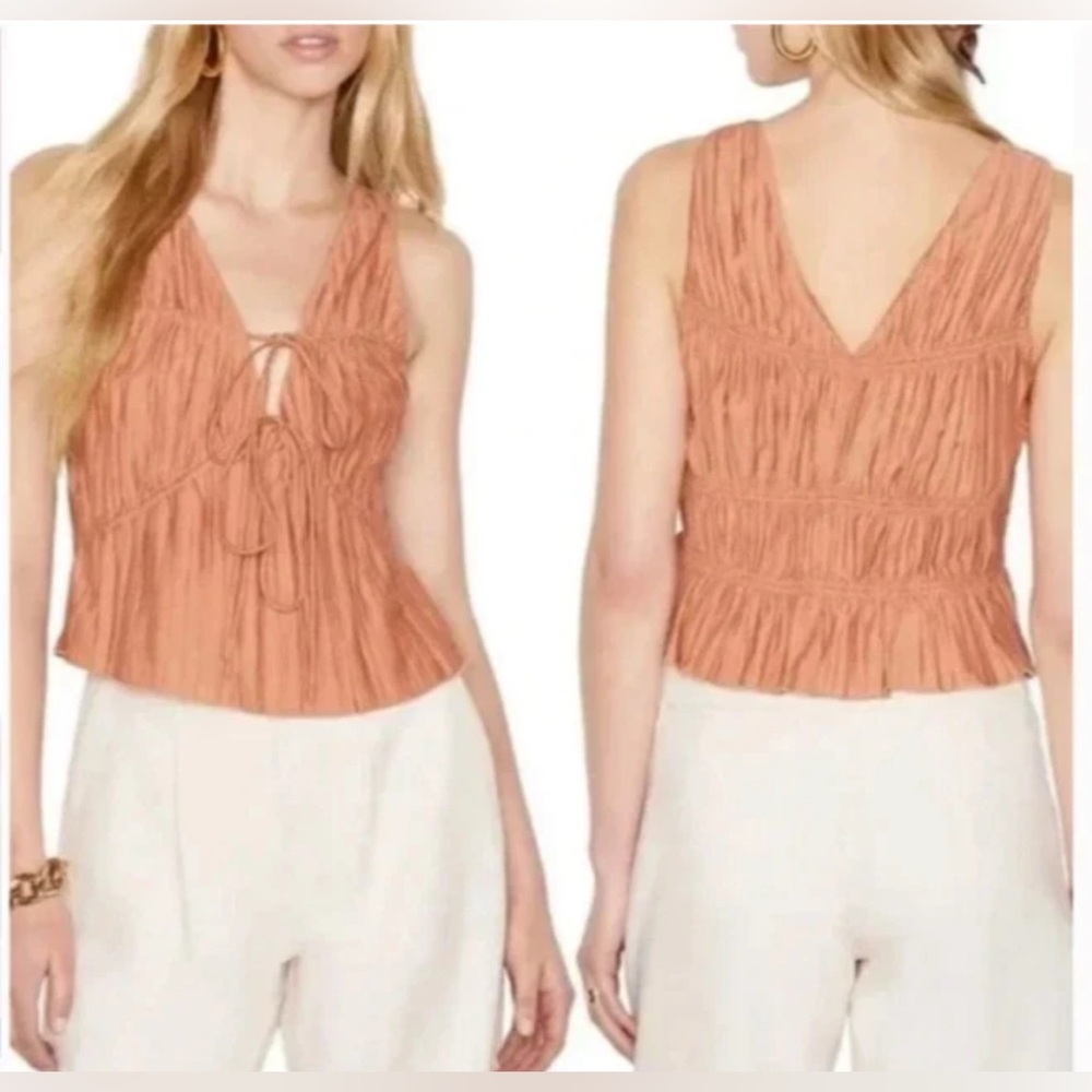 FRAME Cinched Crinkle Tank Top in Terracotta Size Large